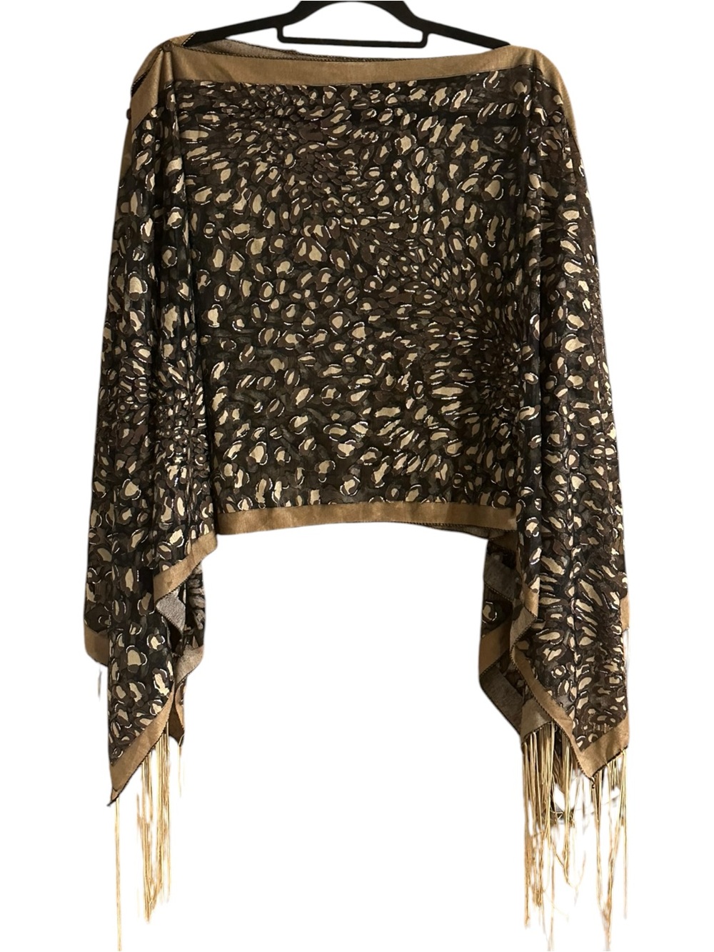 KOKOMO Unlimited 7-way Black Brown Burnout Silver Metallic Fringed Scarf Poncho
